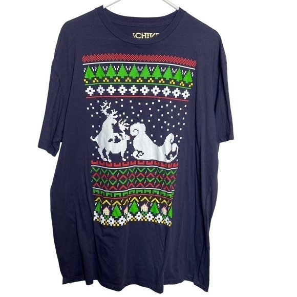 Chive Tees Naughty Reindeer Christmas T-shirt Navy Blue Size XXL - Picture 1 of 3